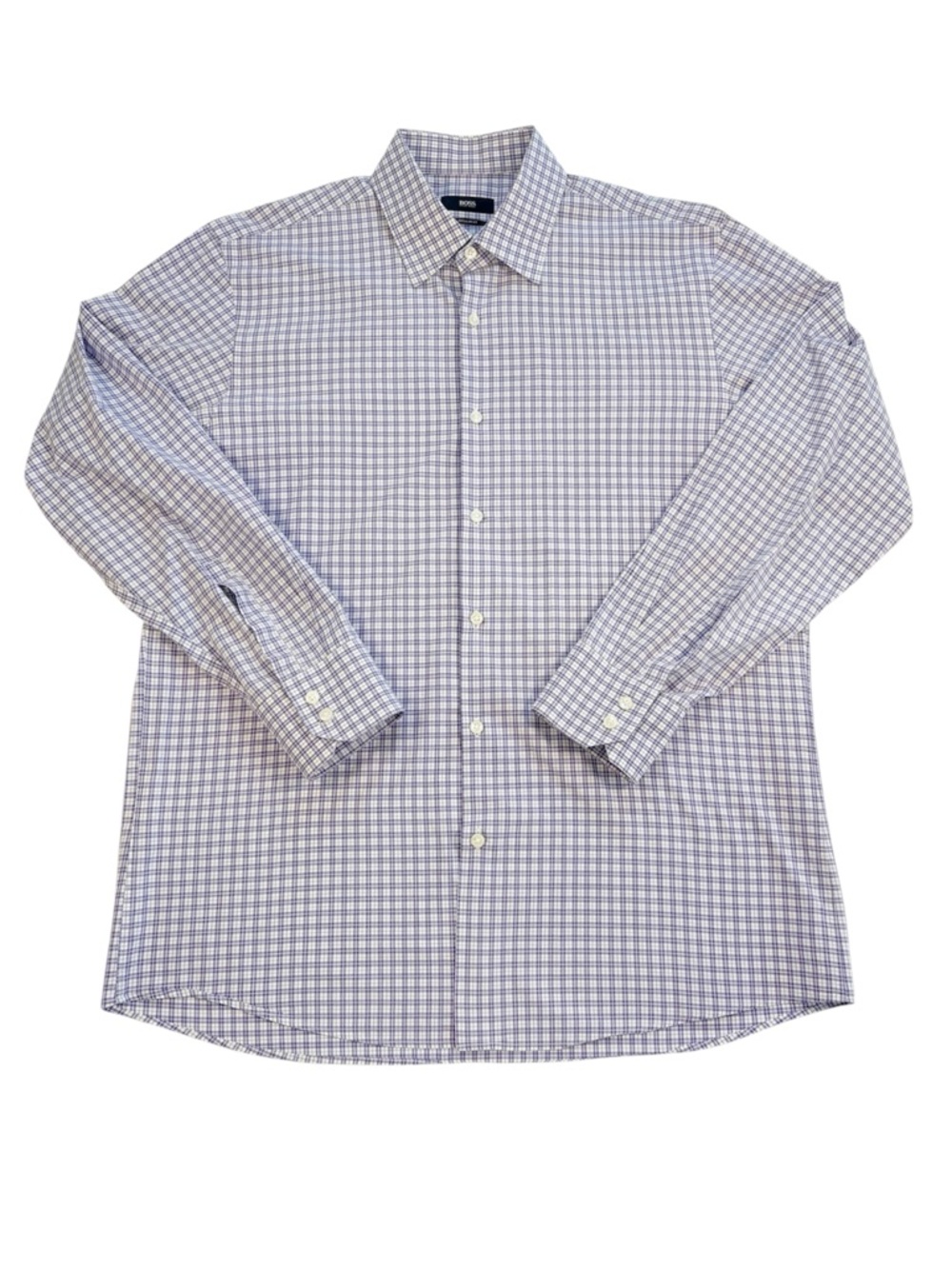 HUGO BOSS Regular Fit Purple Plaid Button Down Shirt Mens 16.5R Cotton